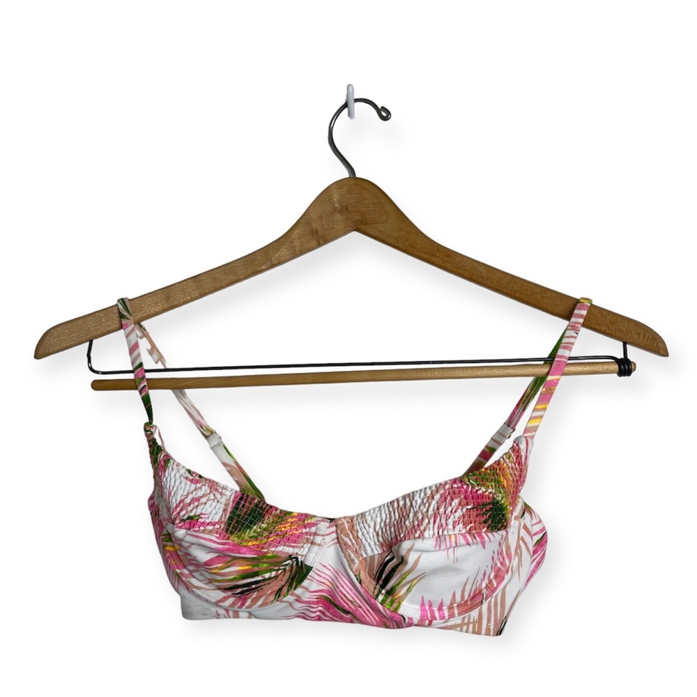 TORI Praver Leaf Palm Tropical Print Smocked Underwired Bikini Top Size M